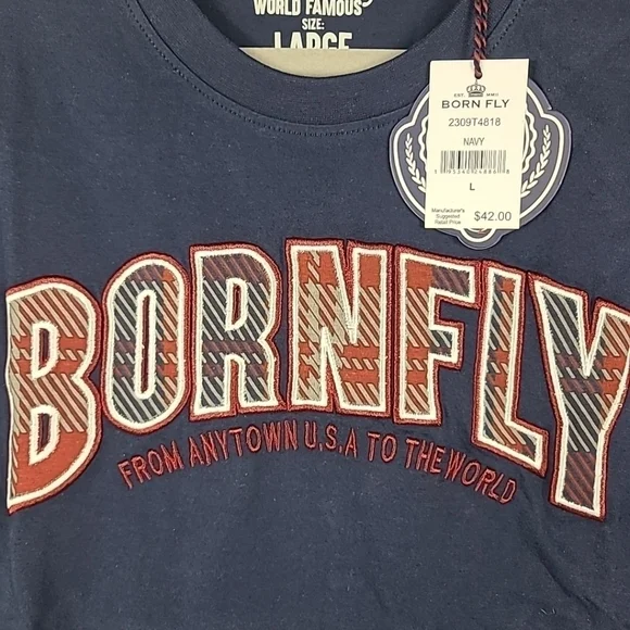 NEW Born Fly Men's Blue 'From Anytown U.S.A To The World' T-Shirt Sz L MSRP $42 - Picture 2 of 5